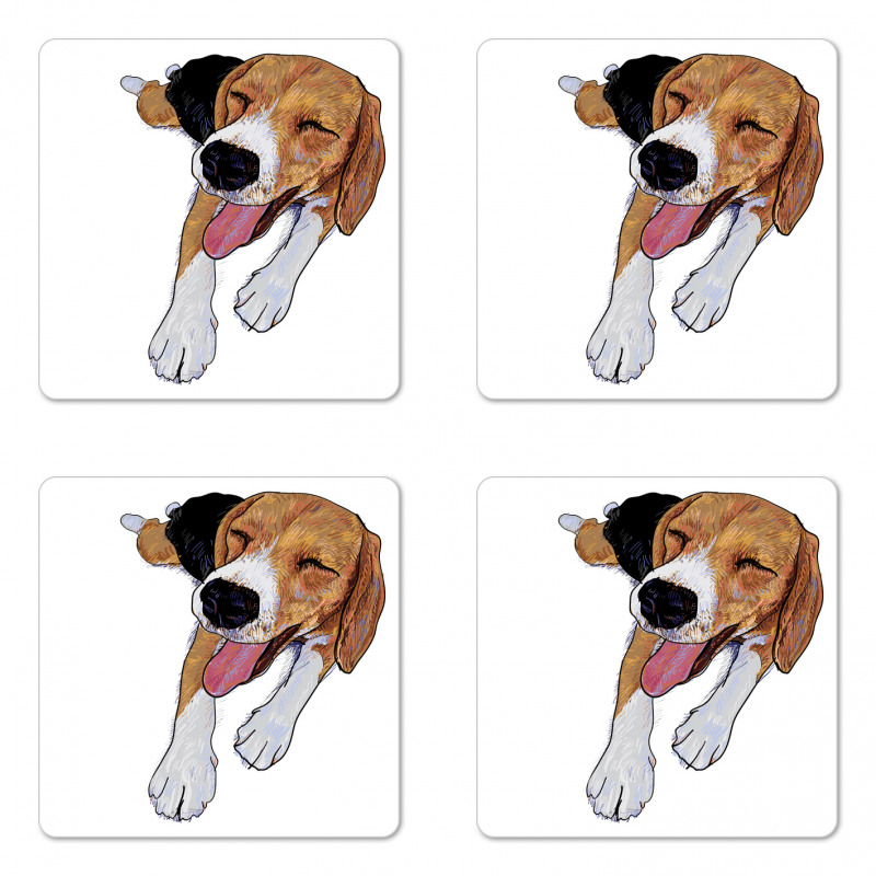 Smiling Resting Dog Sketch Coaster Set Of Four