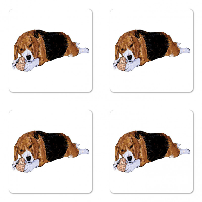 Dog with Toy Play Time Art Coaster Set Of Four