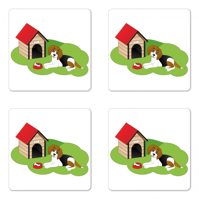 Dog House Bone Grass Graphic Coaster Set Of Four