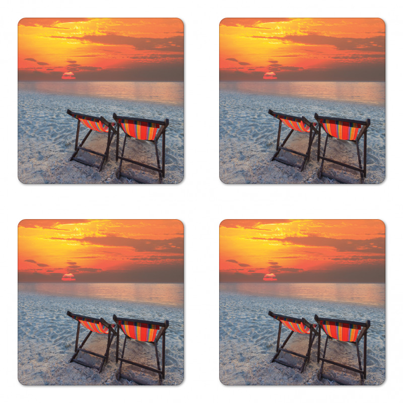 Beach with Colorful Sky Coaster Set Of Four