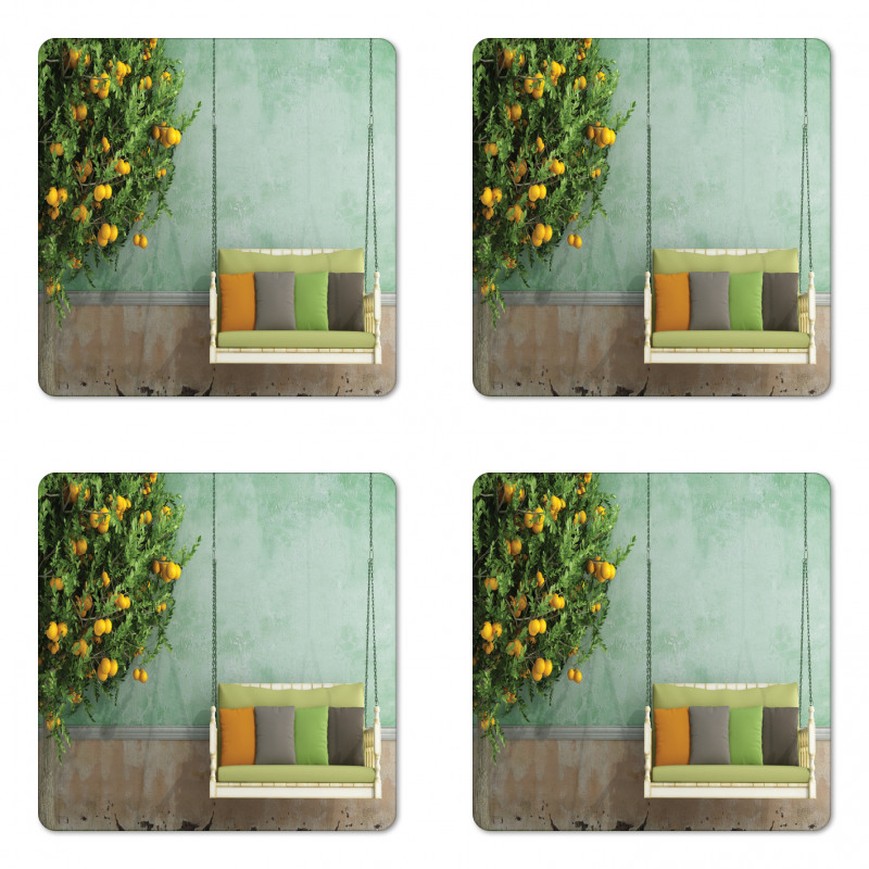 Wooden Swing in Garden Coaster Set Of Four