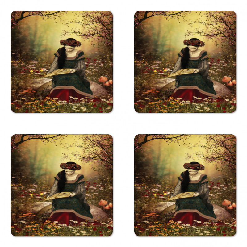 Lady with Book Coaster Set Of Four