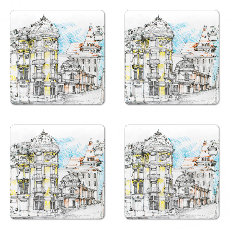 European City Sketch Coaster Set Of Four