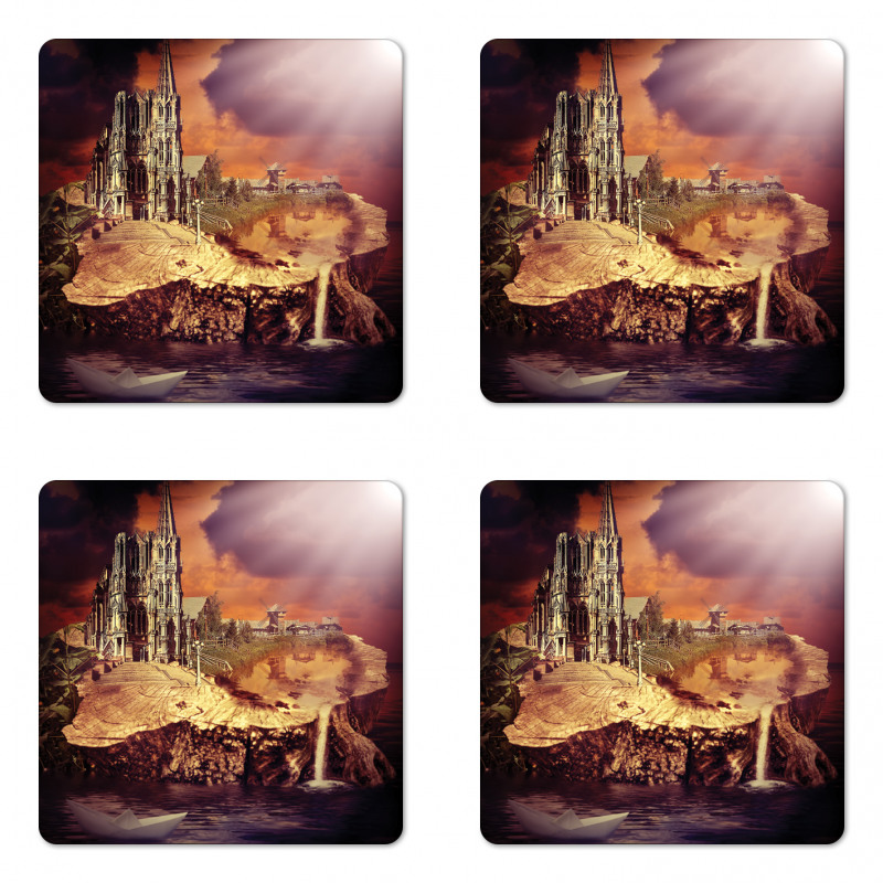 Fantasy Castle Village Coaster Set Of Four