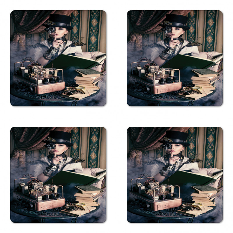 Steampunk Woman Vintage Coaster Set Of Four