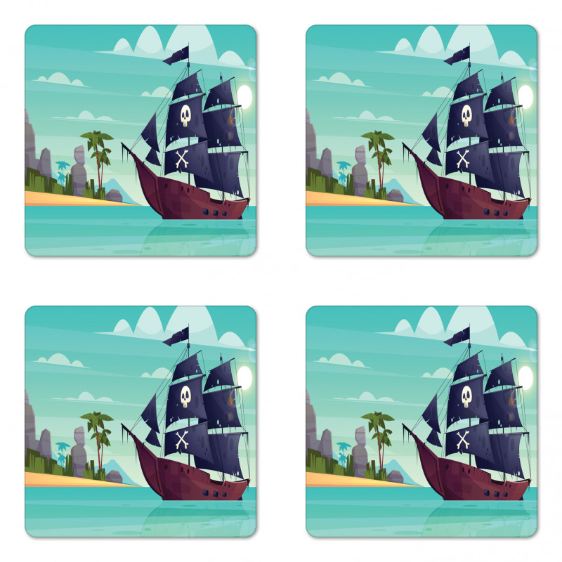 Pirate Ship on Water Coaster Set Of Four