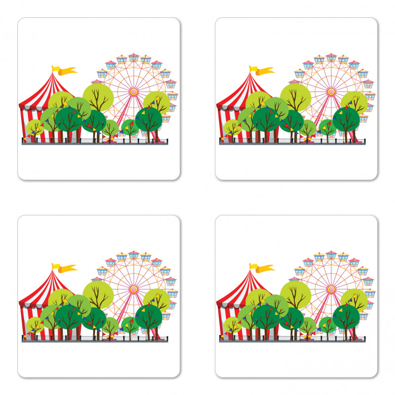 Circus Carnival Scene Coaster Set Of Four