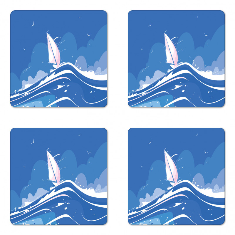 Clouds Seagulls Boat Coaster Set Of Four