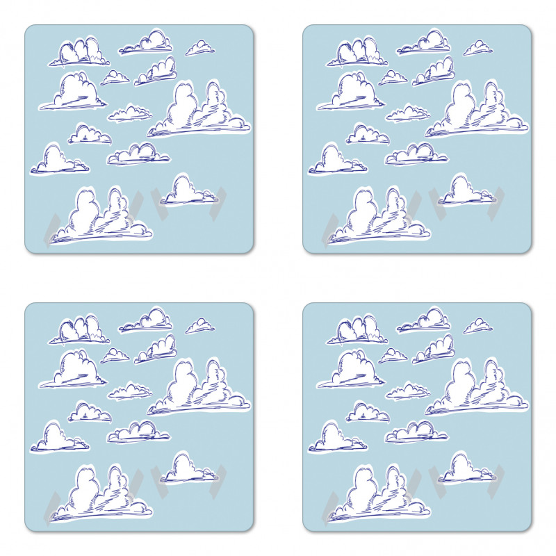 Fluffy Clouds Sketch Art Coaster Set Of Four