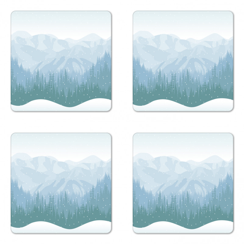 Mountains Winter Snowflake Coaster Set Of Four