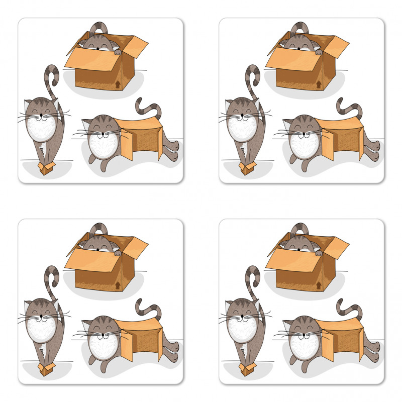 Kitten Cat in the Box Coaster Set Of Four