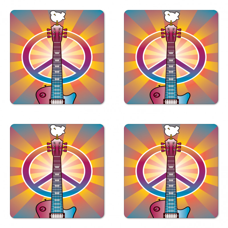 Guitar Peace Coaster Set Of Four