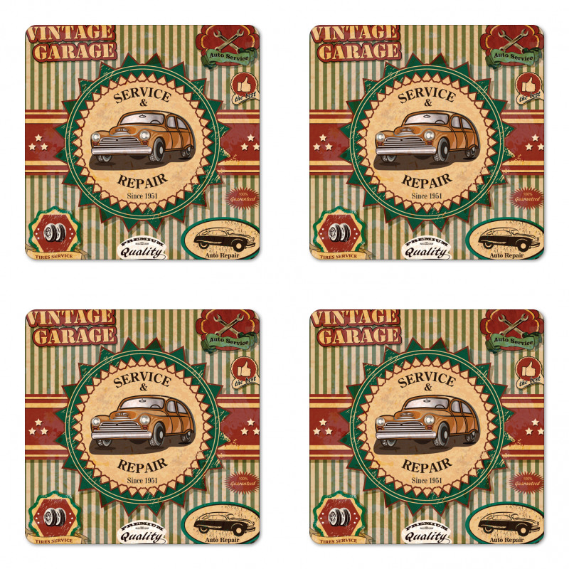 Old Sixties Car Pop Art Coaster Set Of Four