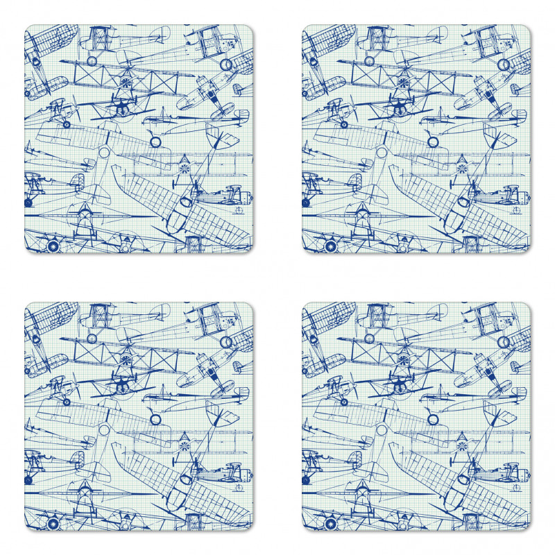 Old Airplane Drawing Coaster Set Of Four