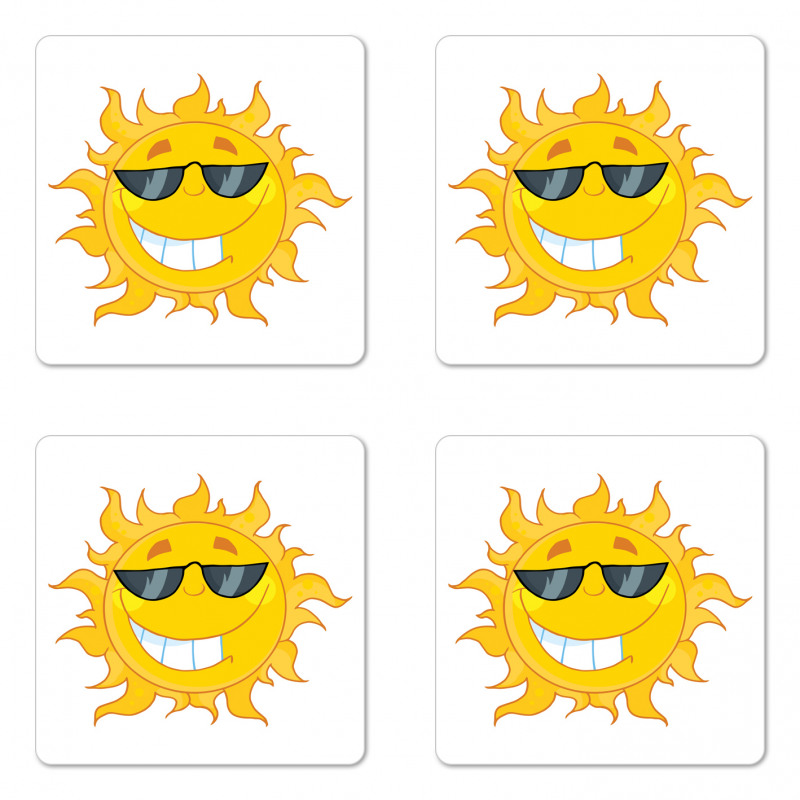 Cheerful Sun Smiling Coaster Set Of Four