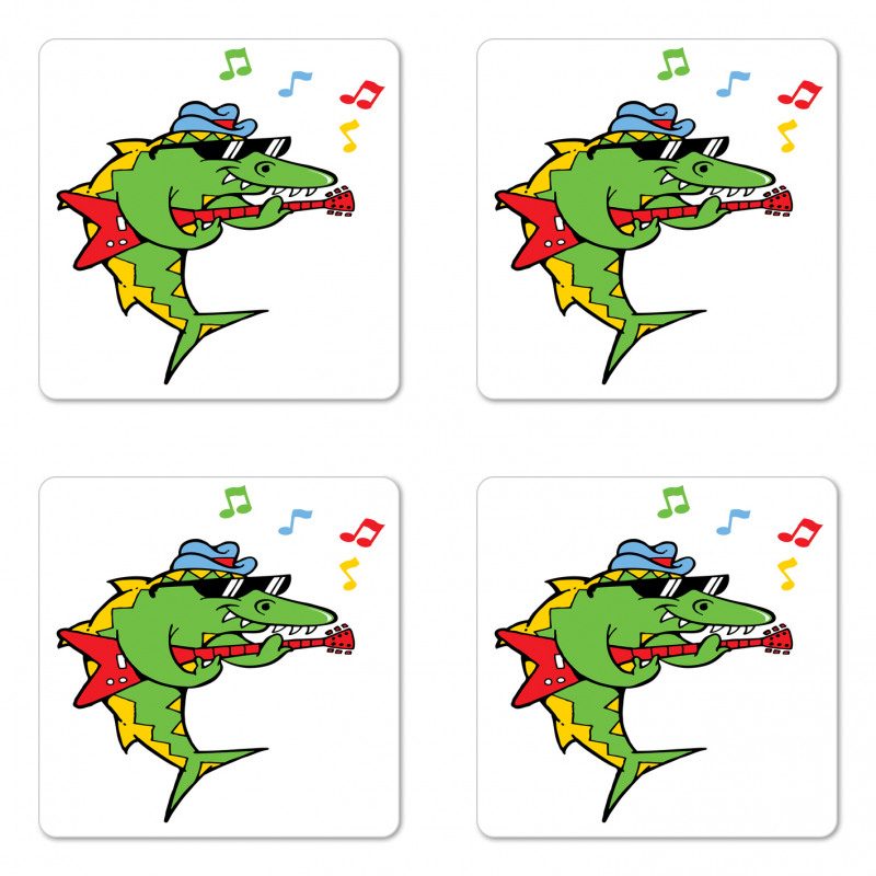 Crocodile Holding Guitar Coaster Set Of Four