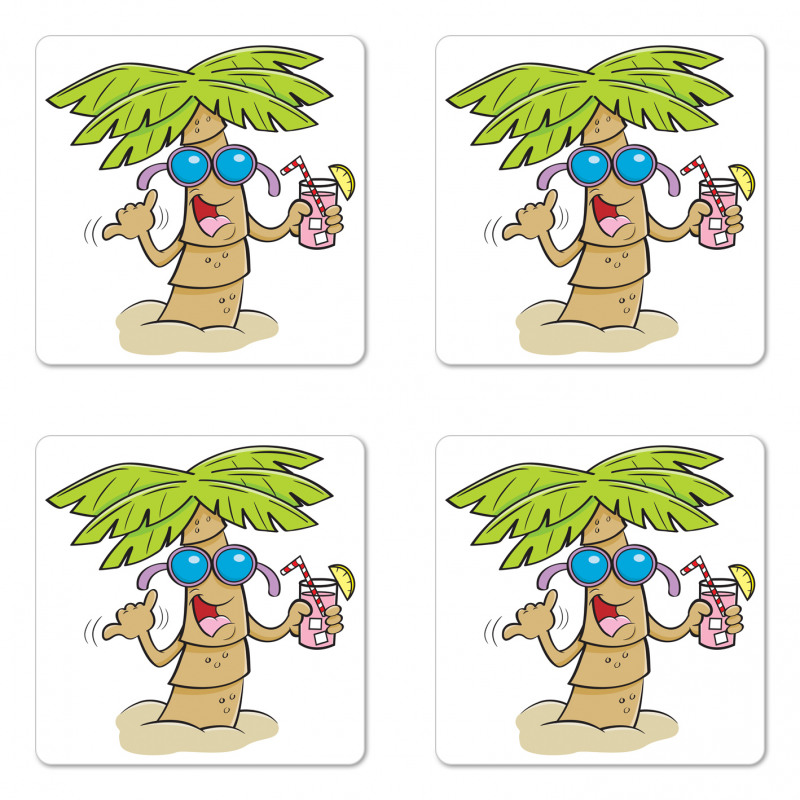 Fun Palm Tree Character Coaster Set Of Four