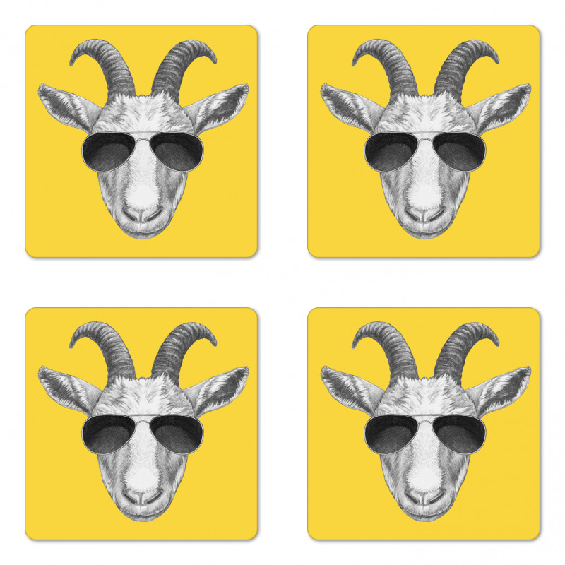 Grey Hand Drawn Goat Coaster Set Of Four