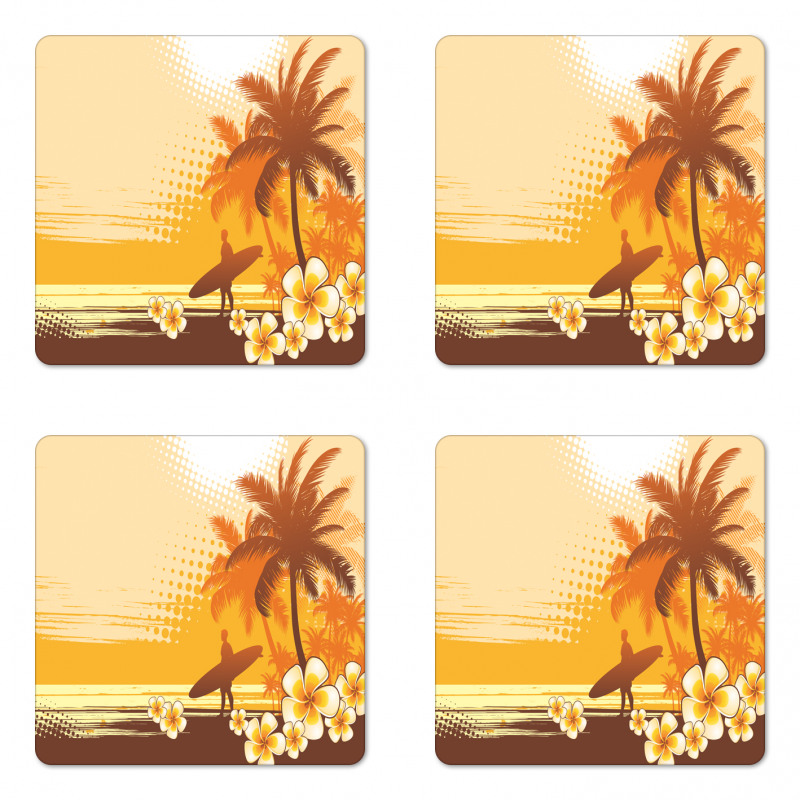 Surfer Tropical Landscape Coaster Set Of Four