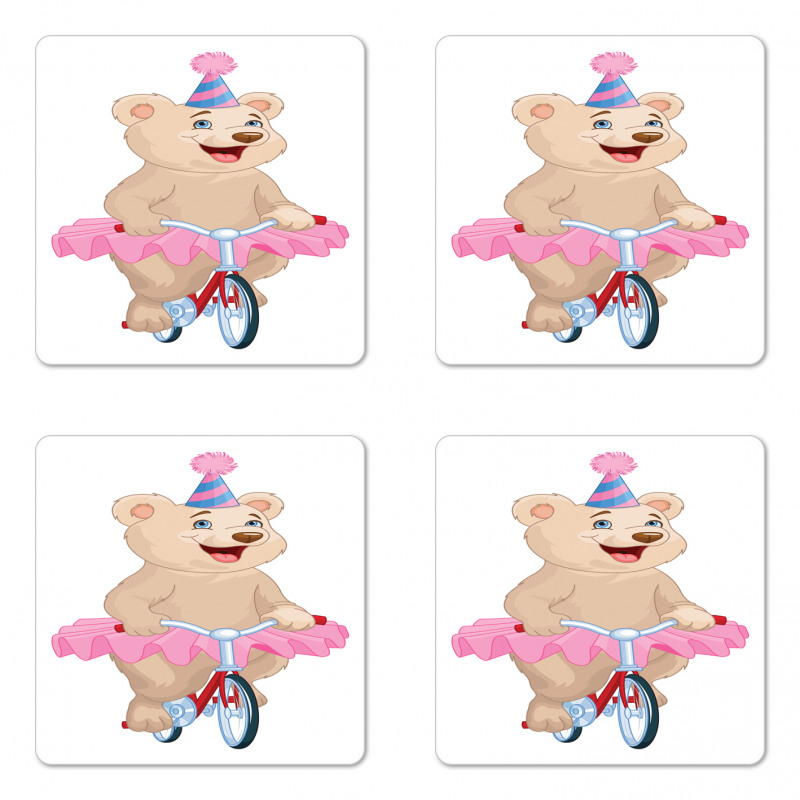 Bear in a Tutu on a Bike Coaster Set Of Four
