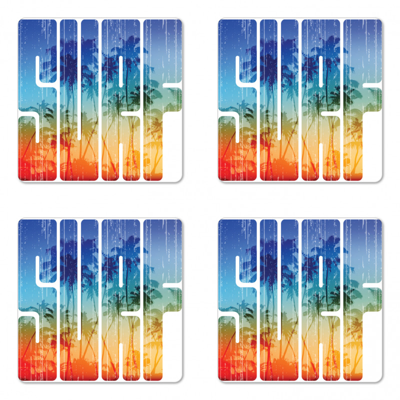 Surf Retro Letters Palms Coaster Set Of Four