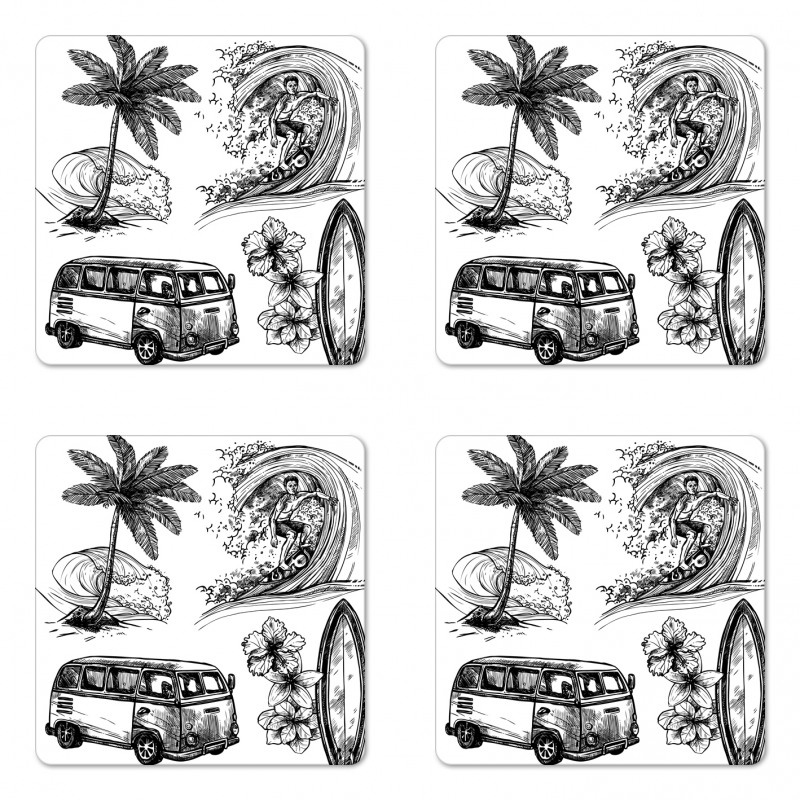 Surfboard Beach Van Coaster Set Of Four