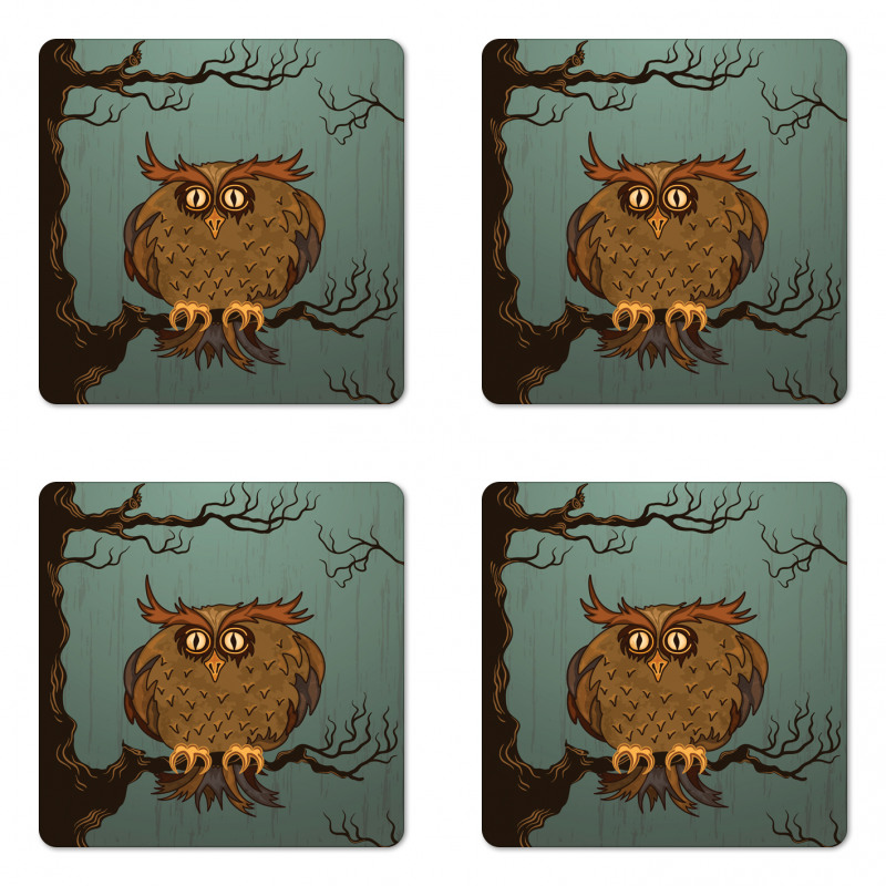 Tired Owl on Oak Tree Coaster Set Of Four