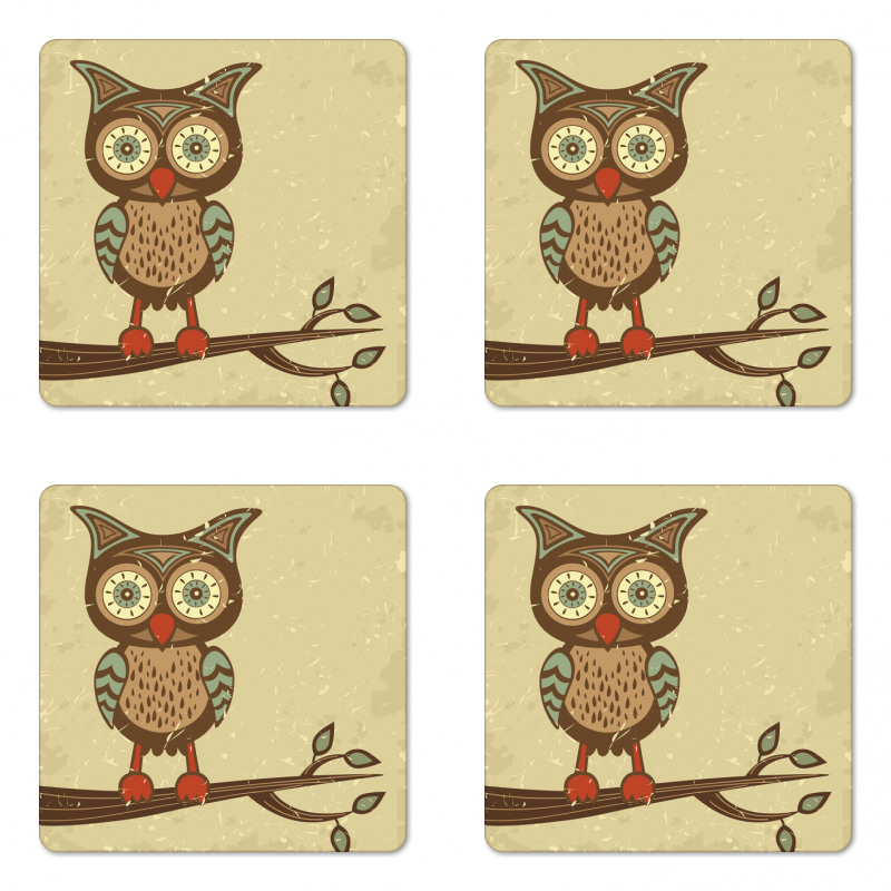 Owl Sitting on Branch Coaster Set Of Four