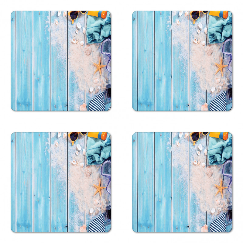 Beach Theme Elements Photo Coaster Set Of Four