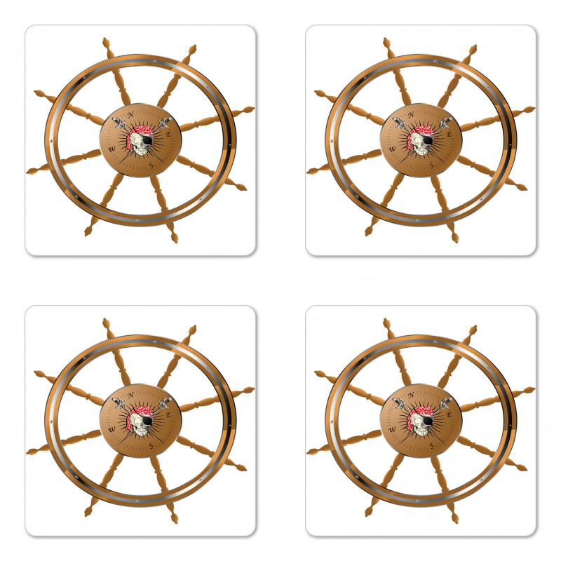 Pirate Sea Ship Wheel Coaster Set Of Four