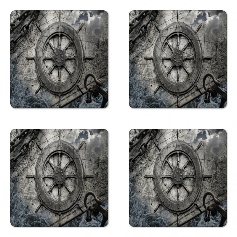 Steering Wheel Grunge Coaster Set Of Four