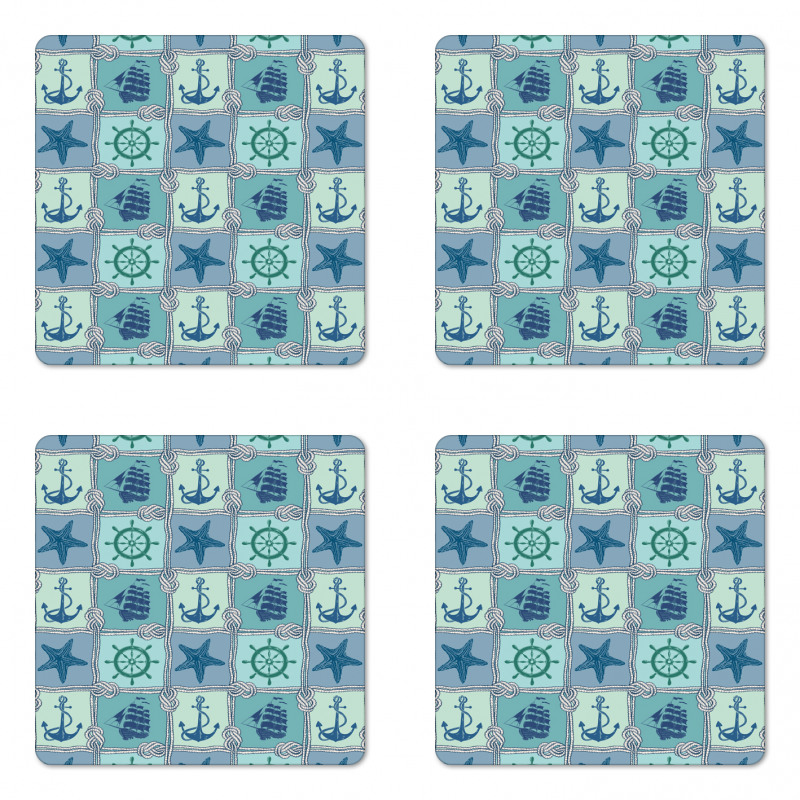 Ships Wheel Turquoise Coaster Set Of Four