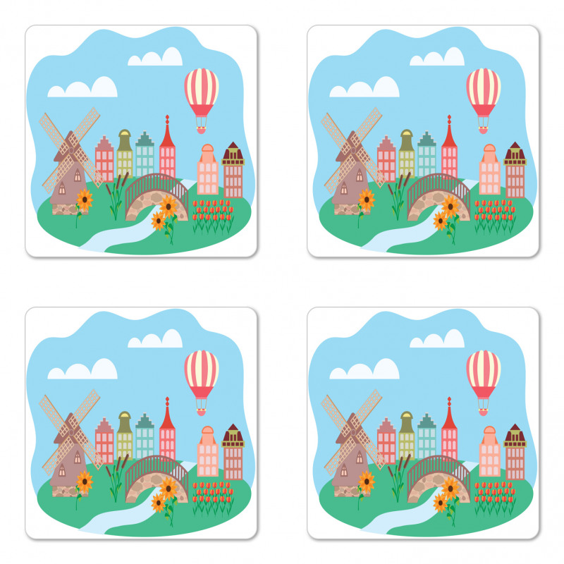 Windmill Rural Region Coaster Set Of Four