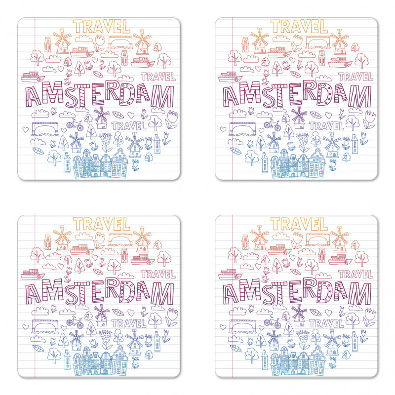 Doodle Style Elements Coaster Set Of Four