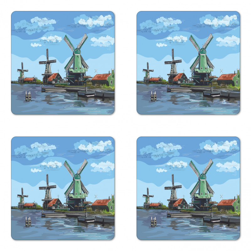 Cartoon Style Windmill Coaster Set Of Four