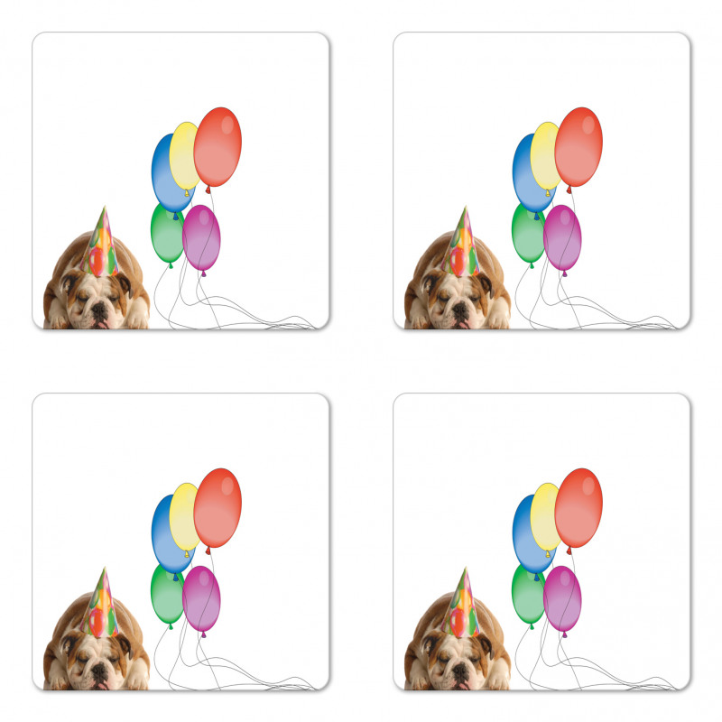 Doggie in a Birthday Hat Coaster Set Of Four