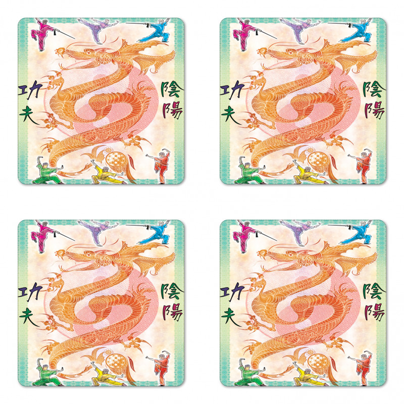 Colorful Dragon and Samurais Coaster Set Of Four