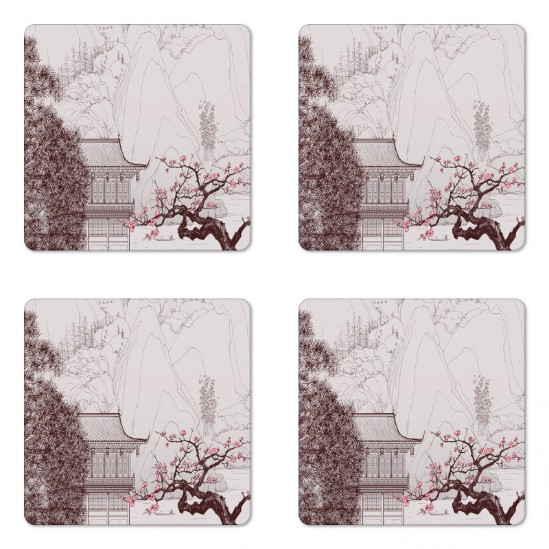 Sakura Trees and Mountain Coaster Set Of Four