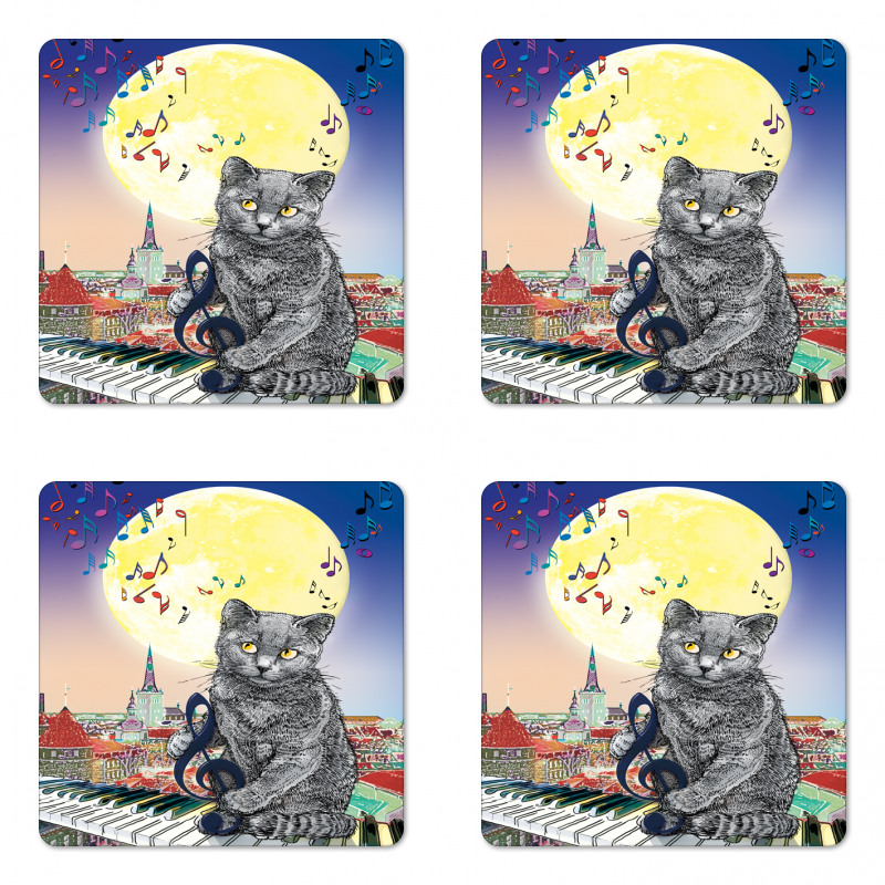 Musical Notes Cat Coaster Set Of Four