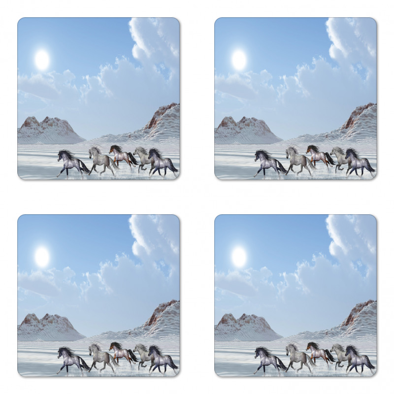 Snowy Day Wild Horse Coaster Set Of Four