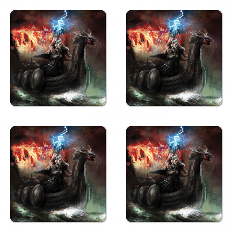 Vikings Boat Stormy Sea Coaster Set Of Four