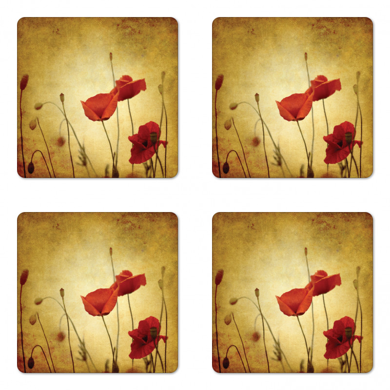 Poppy Flowers Bohemian Coaster Set Of Four