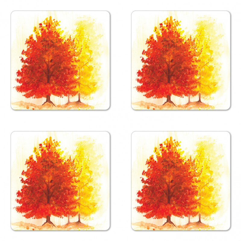 Fall Snowy Winter Pine Coaster Set Of Four
