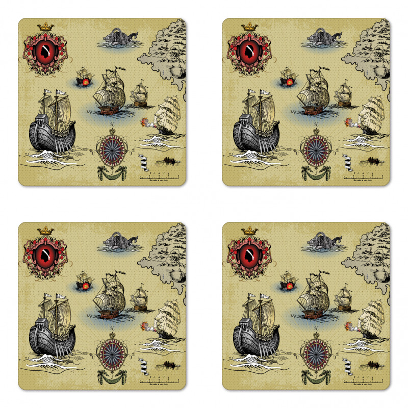 Antique Map Pirate Coaster Set Of Four
