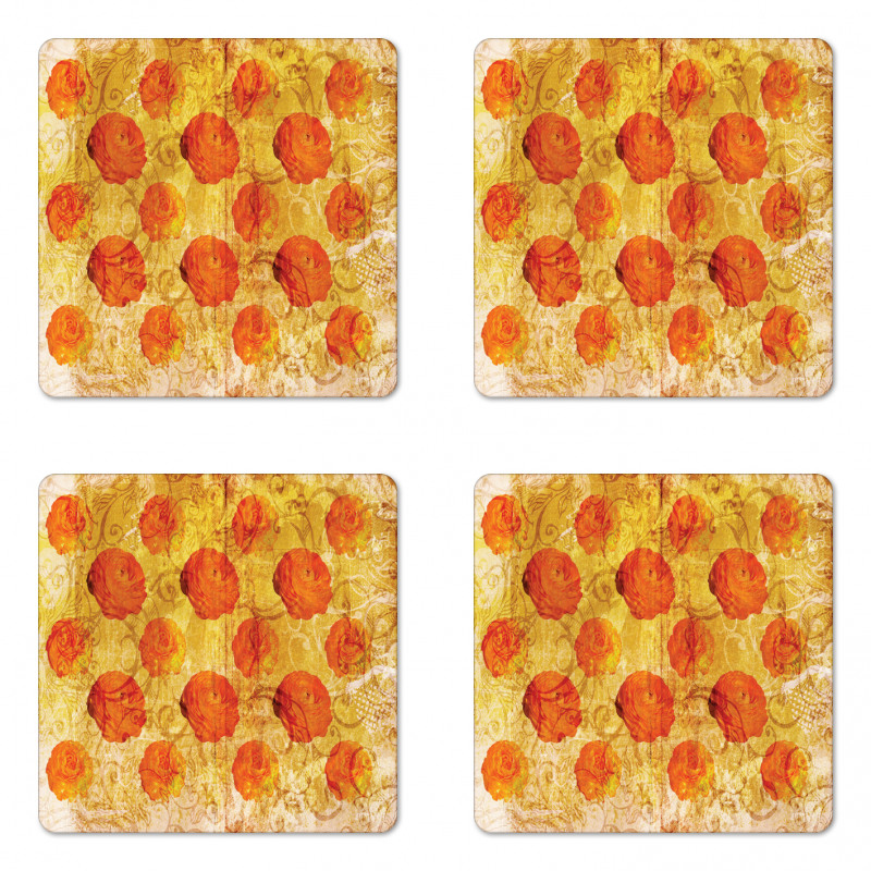 Grunge Rose Floral Art Coaster Set Of Four