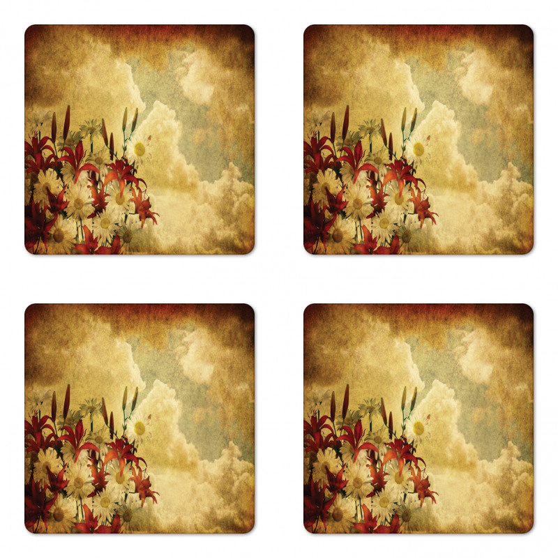 Retro Flower Chamomile Coaster Set Of Four