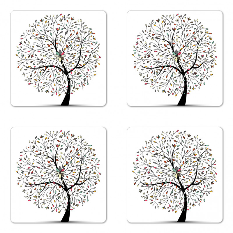 Colorful Leaves Surreal Tree Coaster Set Of Four