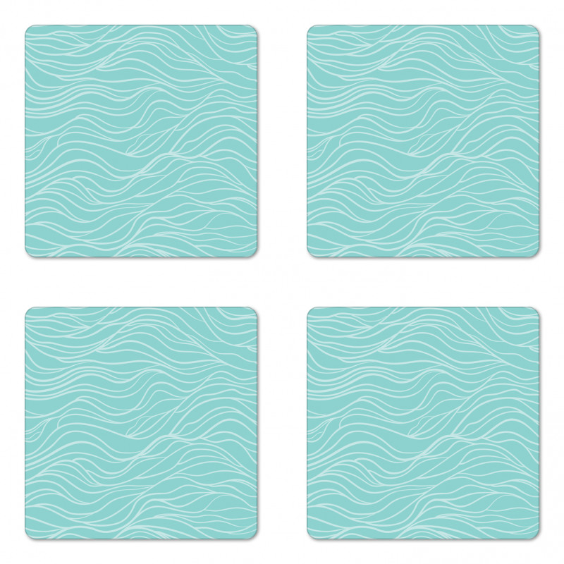 Simple Aquatic Doodle Waves Coaster Set Of Four