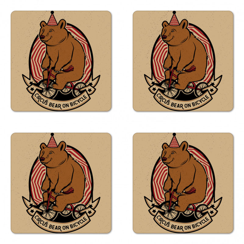 Circus Bear on Bicycle Art Coaster Set Of Four