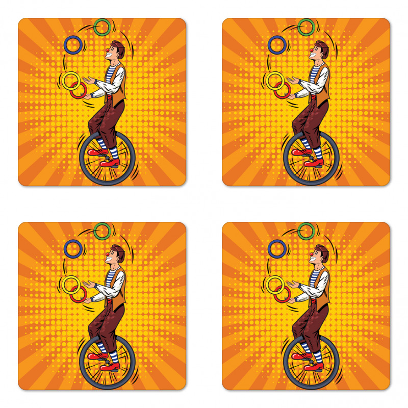 Disc Juggler Man on Unicycle Coaster Set Of Four